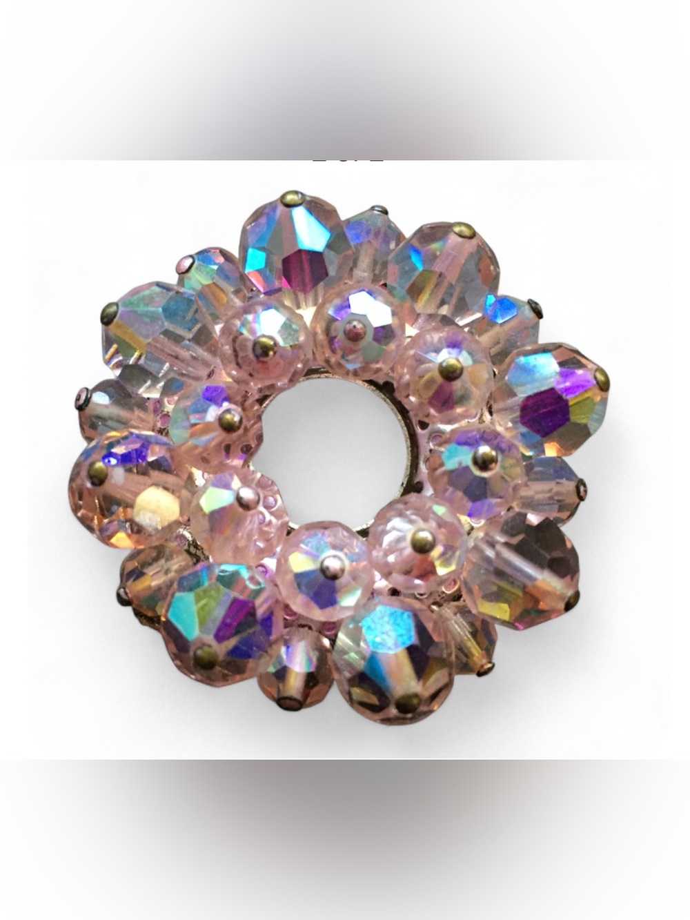 Vintage Pink Aurora Borealis Glass Beads Brooch Classic Retro Style Pretty!